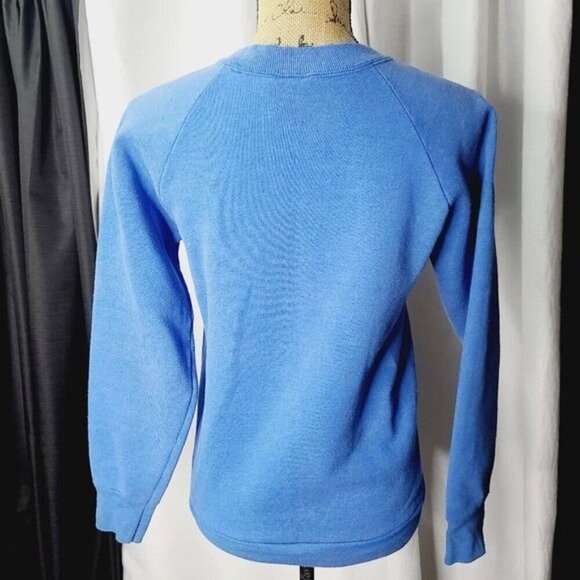 Vintage 90s Blue Sequin Kitty Cat Girly Crewneck Sweatshirt - Picture 2 of 13